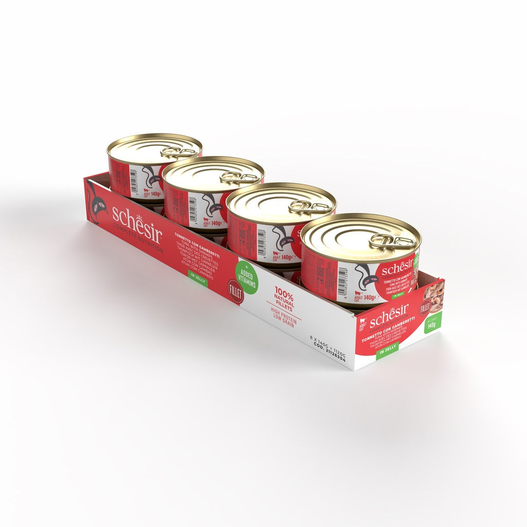 Schesir Complete & Balanced Nutrition Wet Cat Food in Jelly Can- Tuna With Shrimp 140g