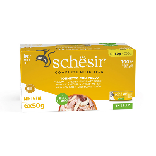 Schesir Complete & Balanced Nutrition Wet Cat Food in Jelly Can[Multi pack]- Tuna With Chicken-(6X50g)