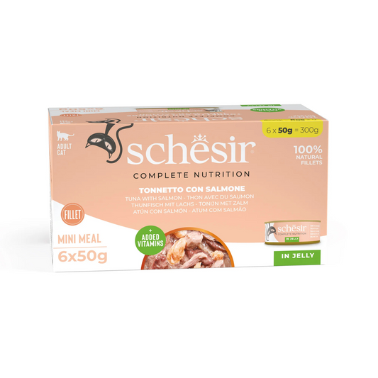 Schesir Complete & Balanced Nutrition Wet Cat Food in Jelly Can[Multi pack]- Tuna With Salmon-(6X50g)