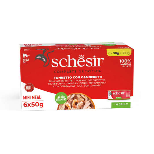 Schesir Complete & Balanced Nutrition Wet Cat Food in Jelly Can[Multi pack]- Tuna With Shrimp-(6X50g)