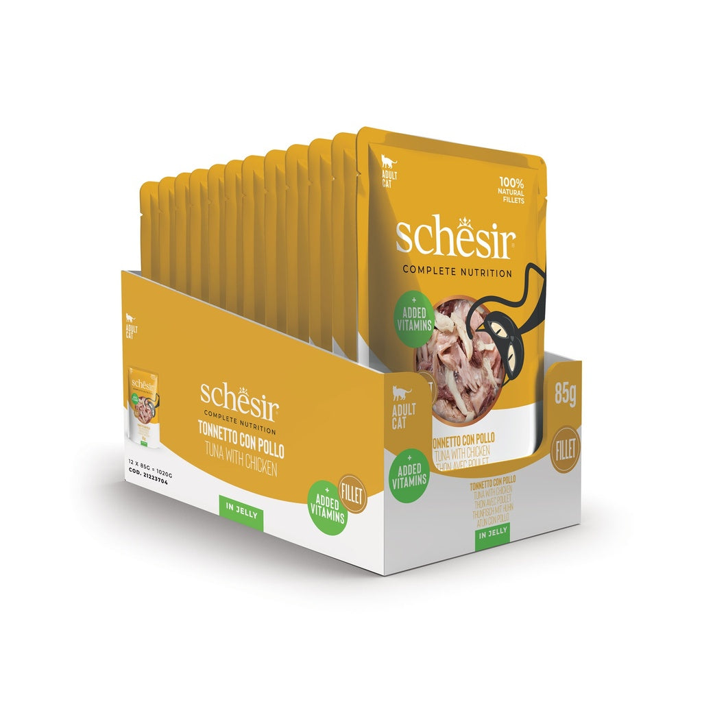 Schesir Complete & Balanced Nutrition Wet Cat Food in Jelly Pouch- Tuna With Chicken 85g