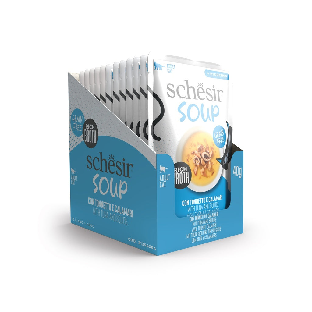 Schesir Soup Cat Wet Food in Soup Pouch-Tuna With Squid 40g