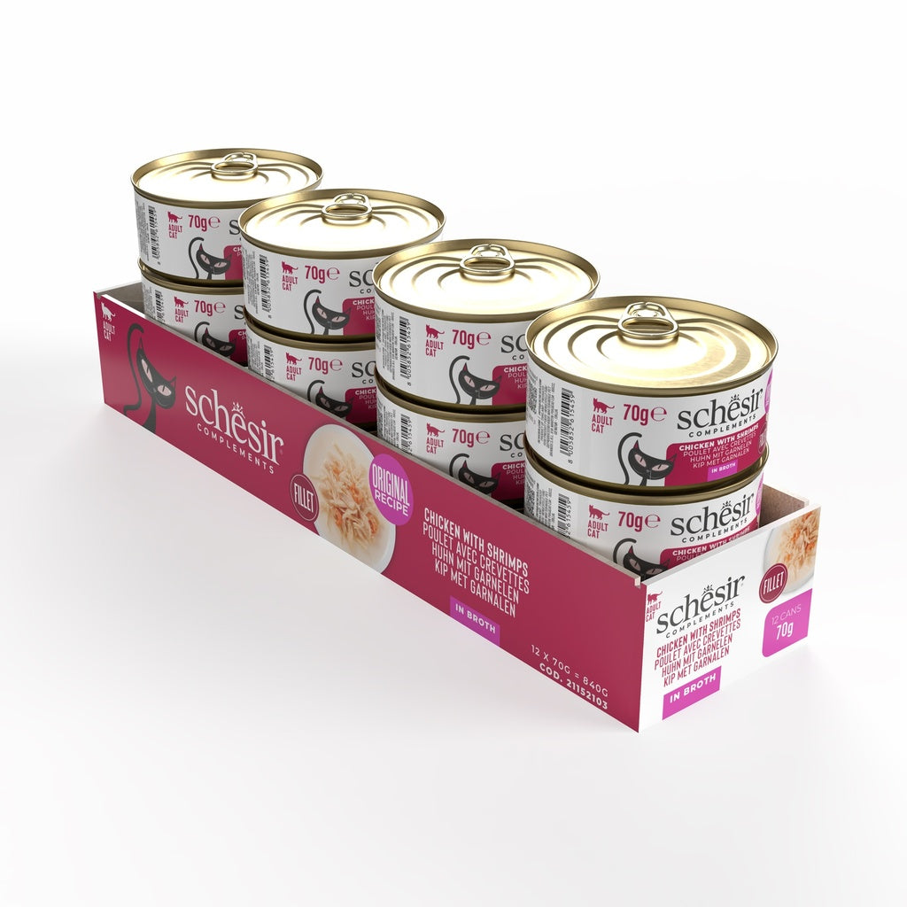 Schesir Wet Cat Food In Broth Can-Chicken With Shrimp 70g