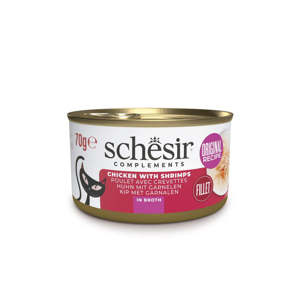 Schesir Wet Cat Food In Broth Can-Chicken With Shrimp 70g