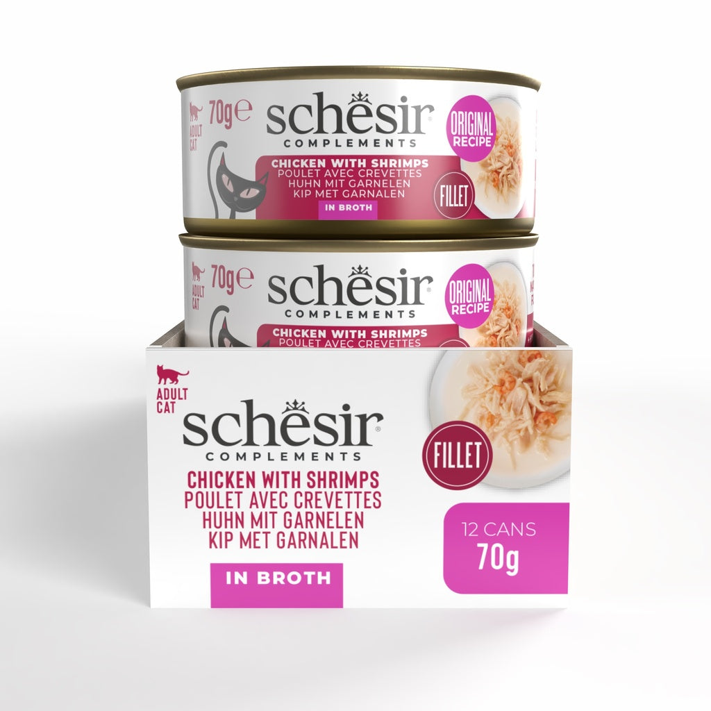 Schesir Wet Cat Food In Broth Can-Chicken With Shrimp 70g