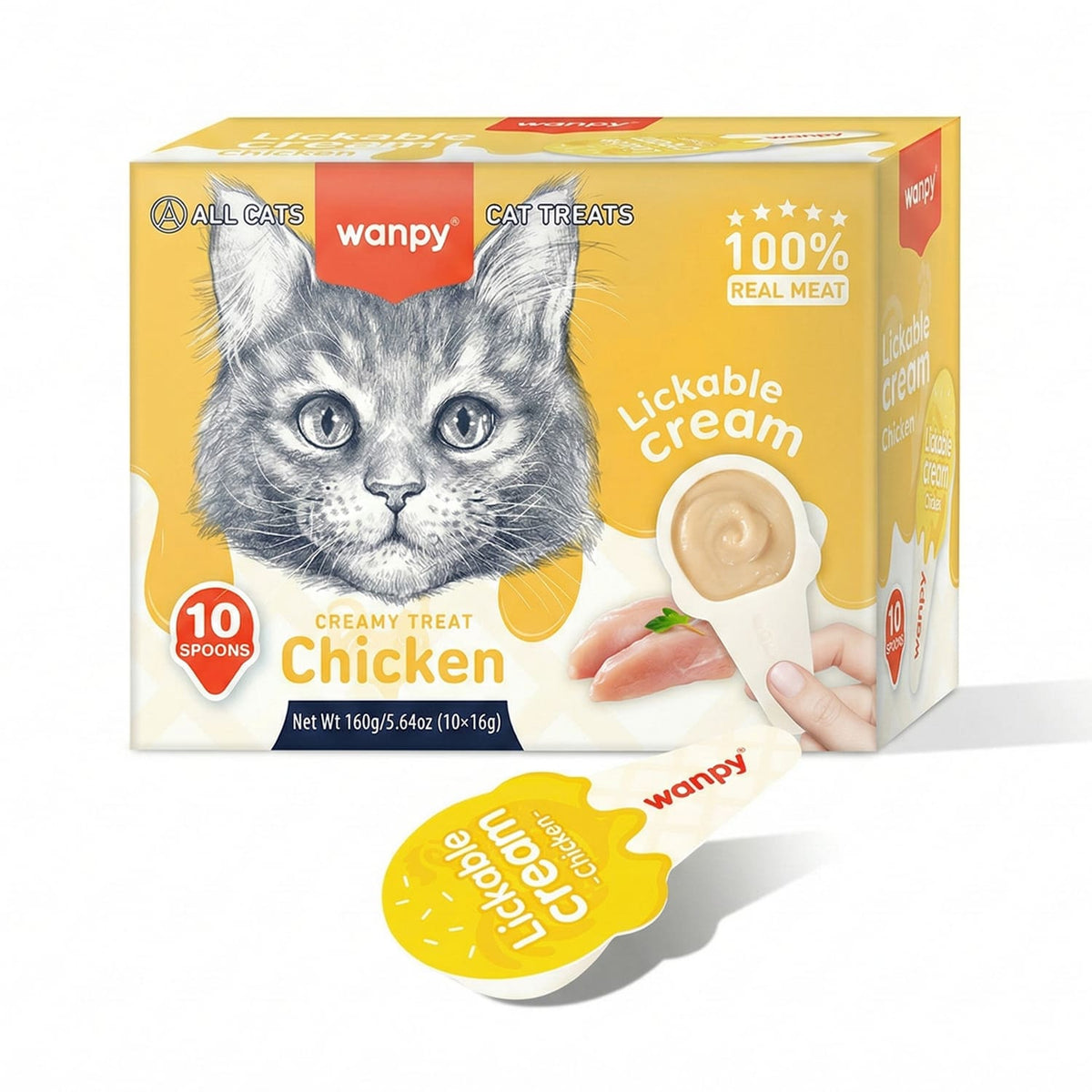 Wanpy Lickable Cream Spoon - Chicken For Cat - (16g x 10pcs/box)