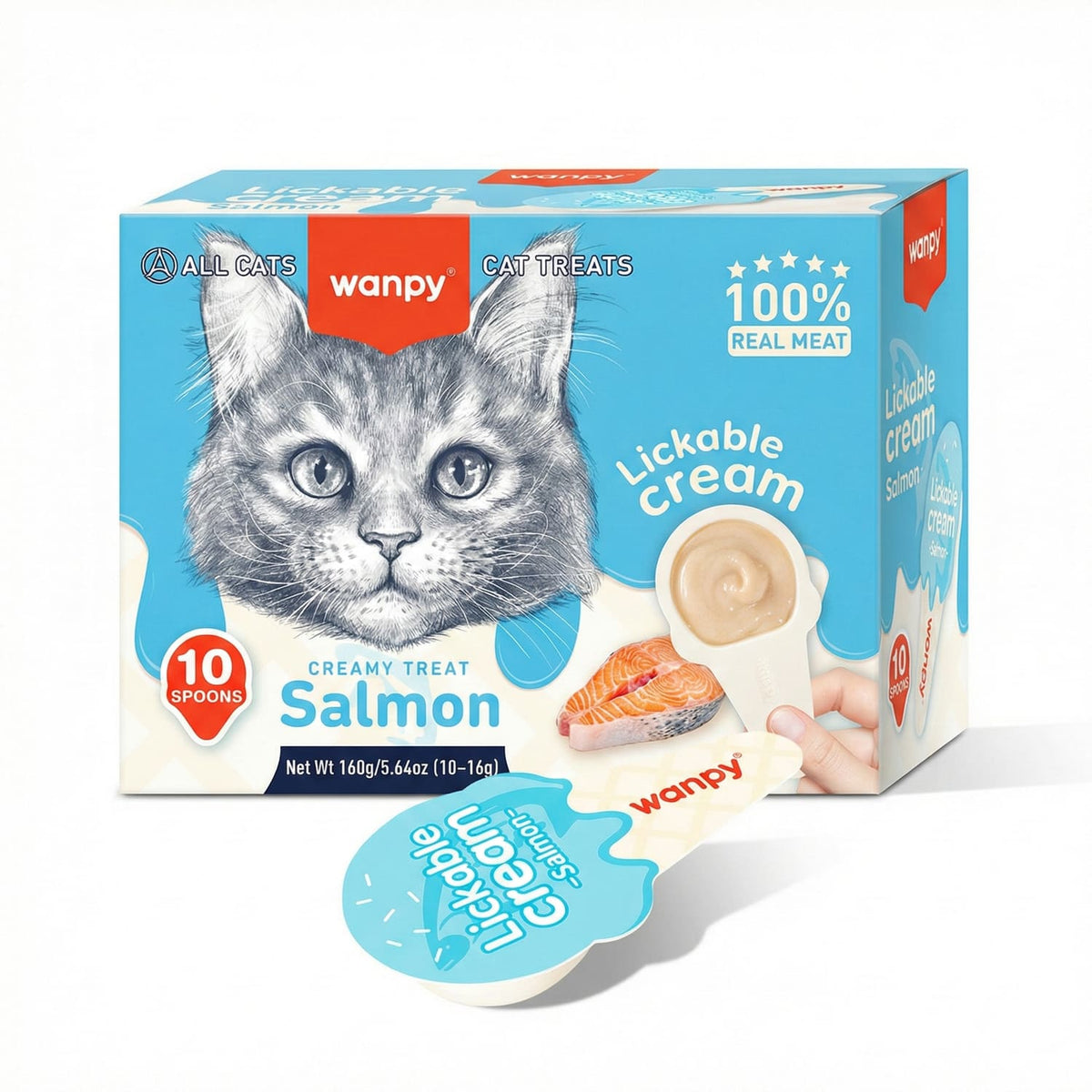 Wanpy Lickable Cream Spoon - Salmon For Cat - (16g x 10pcs/box)