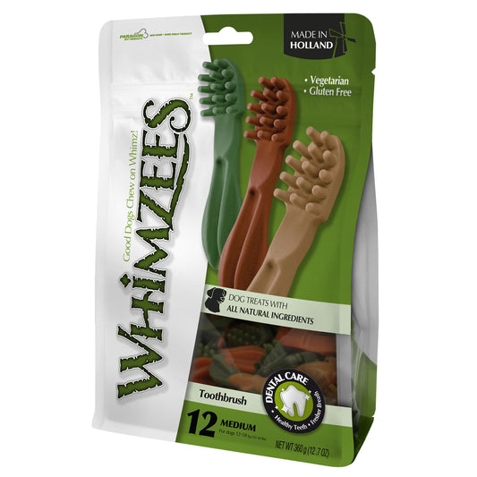 Whimzees Toothbrush Star Medium Mix Brown / Green / Orange (12pcs)