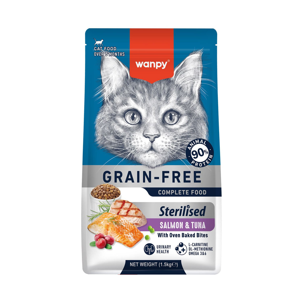 Wanpy Grain Free Sterilized Cat Food - Salmon & Tuna Recipe - 1.5Kg