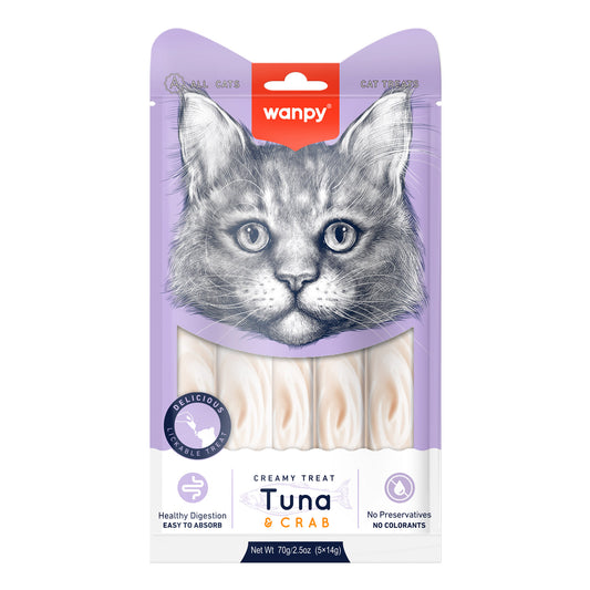 Wanpy Creamy Lickable Cat Treats - Tuna & Crab (14gx5)