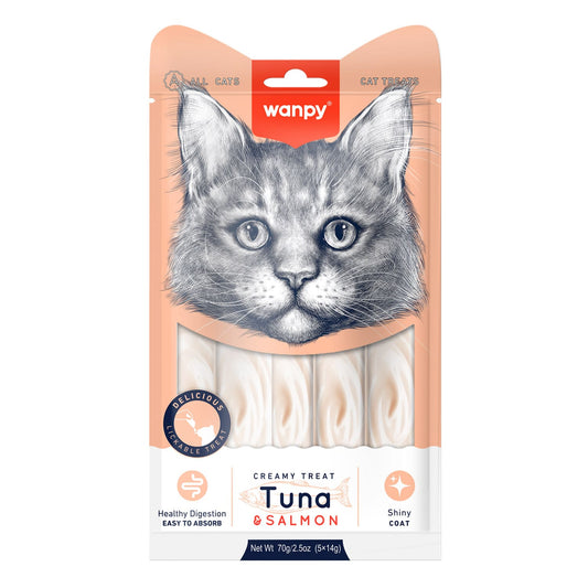 Wanpy Creamy Lickable Cat Treats - Tuna & Salmon (14gx5)