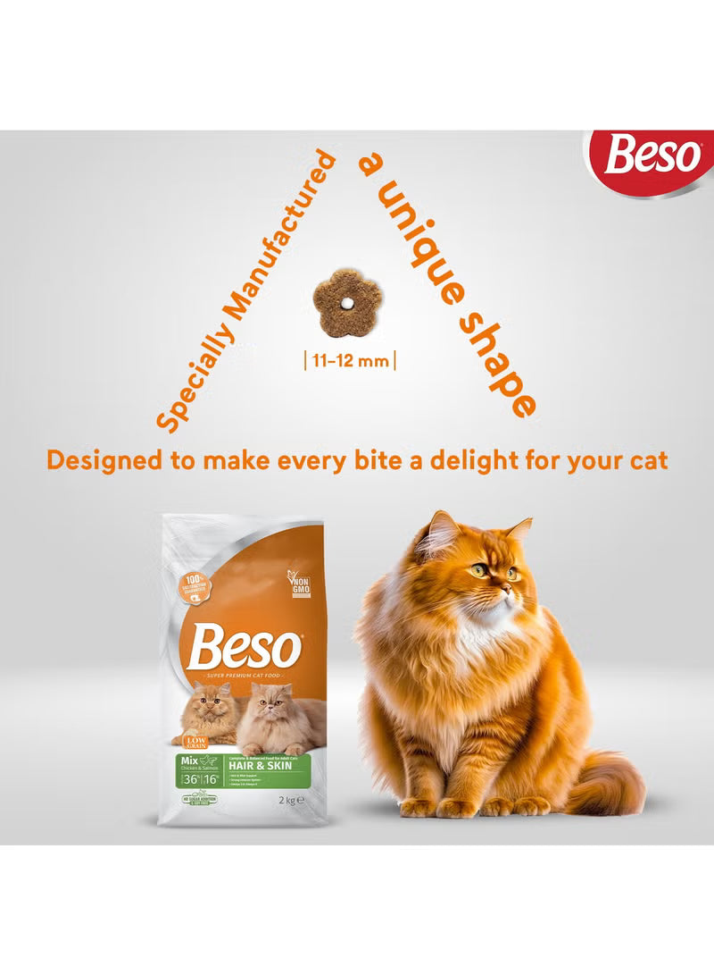 Beso Hair and Skin, Mix Chicken and Salmon Cat Food, 2 kg