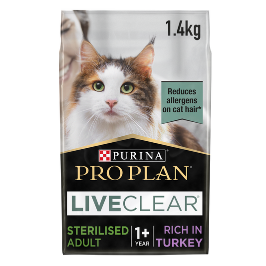 Purina Pro Plan LiveClear Sterilised Adult, Allergen Reducing Dry Cat Food with Turkey 1.4 kg