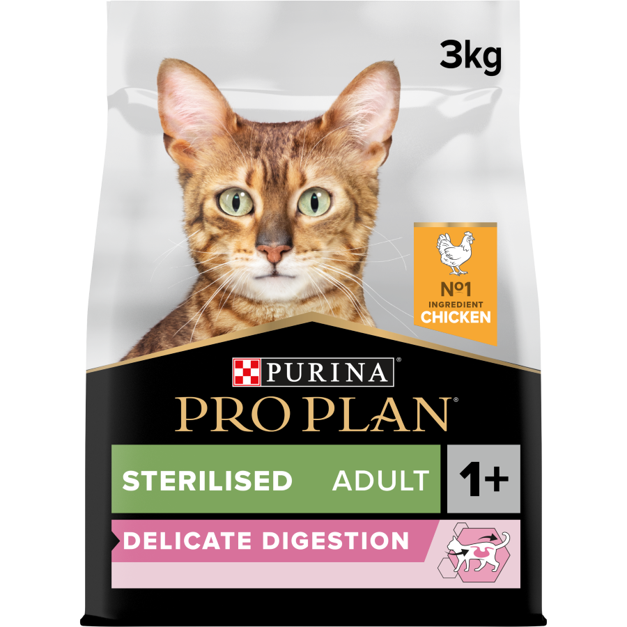 Purina Pro Plan Sterilised Adult Delicate Digestion Dry Cat Food with Chicken, 3 kg