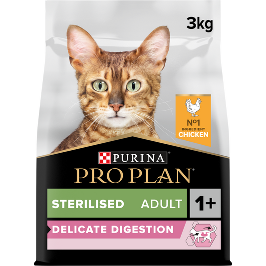 Purina Pro Plan Sterilised Adult Delicate Digestion Dry Cat Food with Chicken, 3 kg