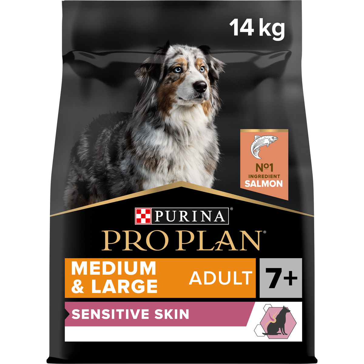Purina Pro Plan Sensitive Skin Medium and Large Senior 7+, Dry Dog food with Salmon, 14 kg