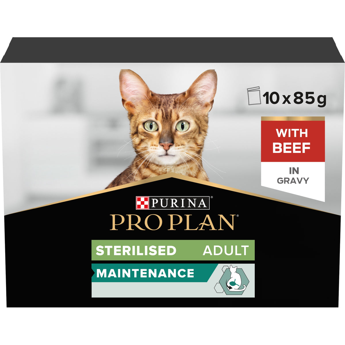 Purina Pro Plan Sterilised Wet Cat Food, Beef in Gravy, Multipack, 10 x 85g