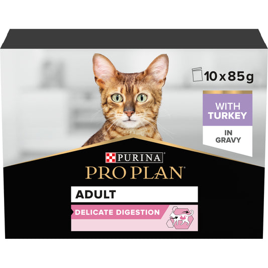 Purina Pro Plan Delicate Digestion Wet Cat Food, Turkey in Gravy, 10 x 85g