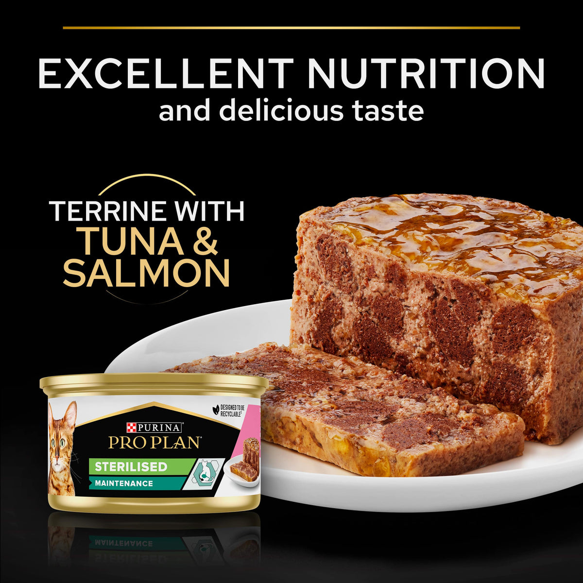 Purina Pro Plan Adult Sterilised Maintenance, Wet Cat Food, Terrine with Salmon and Tuna 85g