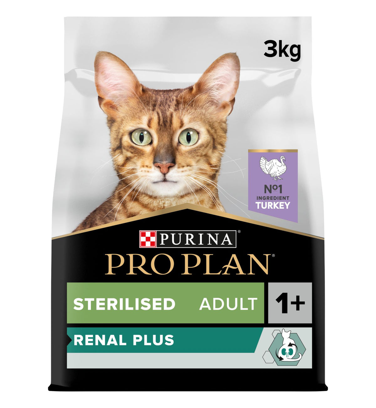 Purina Pro Plan Sterilised Adult Renal Plus Dry Cat Food with Turkey, 3 kg
