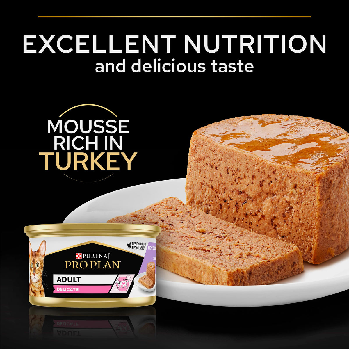Purina Pro Plan Adult Delicate Digestion, Wet Cat Food, Mousse rich in Turkey 85g