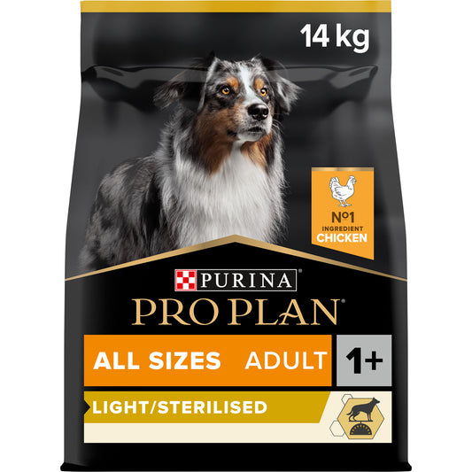 Purina Pro Plan Light Sterilised All Sizes Adult, Dry Dog food with Chicken, 14 kg
