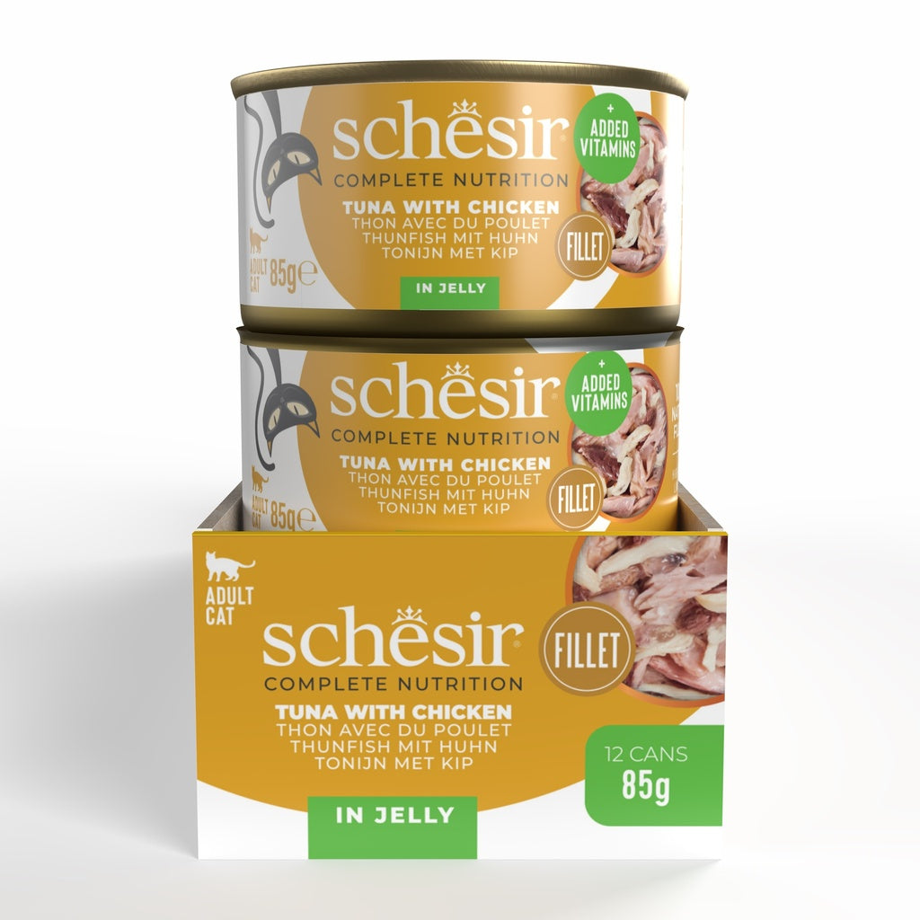 Schesir Complete & Balanced Nutrition Wet Cat Food in Jelly Can- Tuna With Chicken 85g
