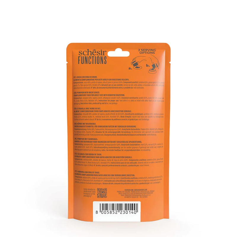 Schesir Functions Cat Pouch Digestive Topper Pumpkin With Wheat Grass 40g