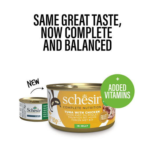 Schesir Complete & Balanced Nutrition Wet Cat Food in Jelly Can- Tuna With Chicken 85g
