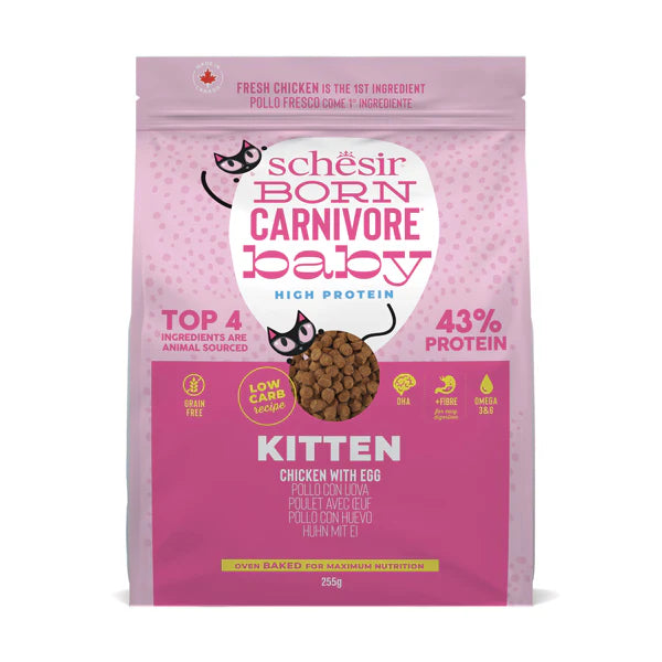 Schesir Born Carnivore Grain Free Oven Baked Dry Food [High-Protein] For Kitten - Chicken & Egg 255g