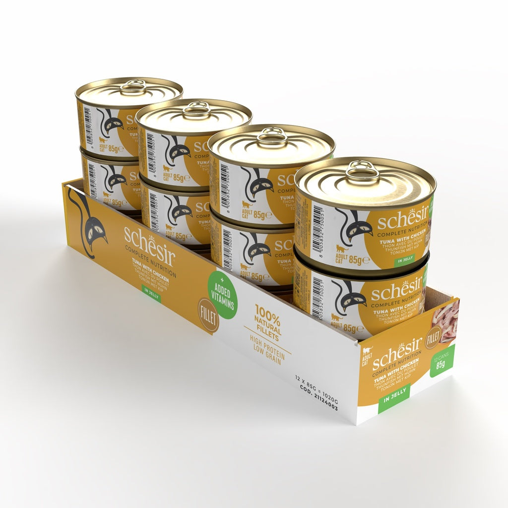 Schesir Complete & Balanced Nutrition Wet Cat Food in Jelly Can- Tuna With Chicken 85g