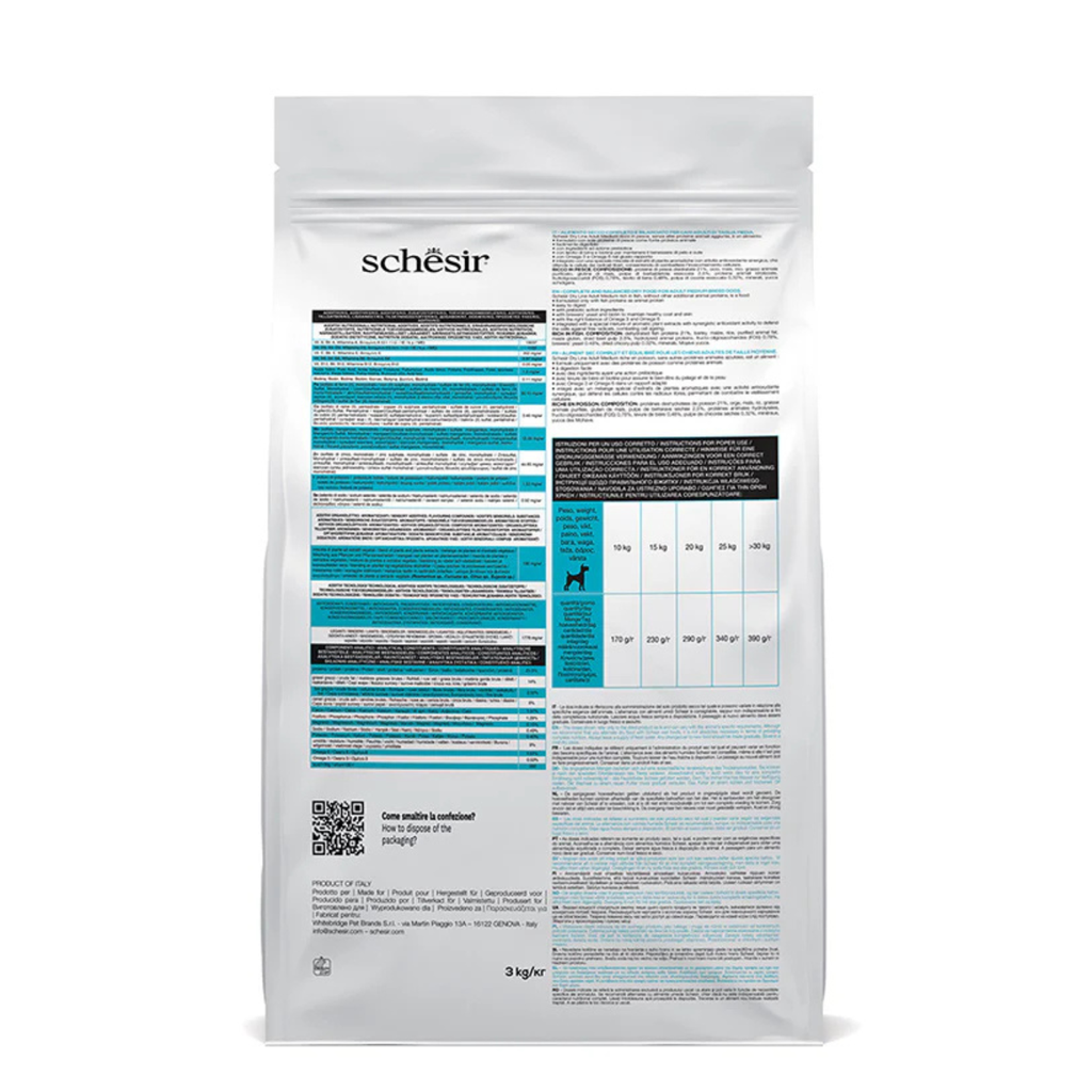 Schesir Dog Dry Food Maintenance Fish-Medium 3Kg