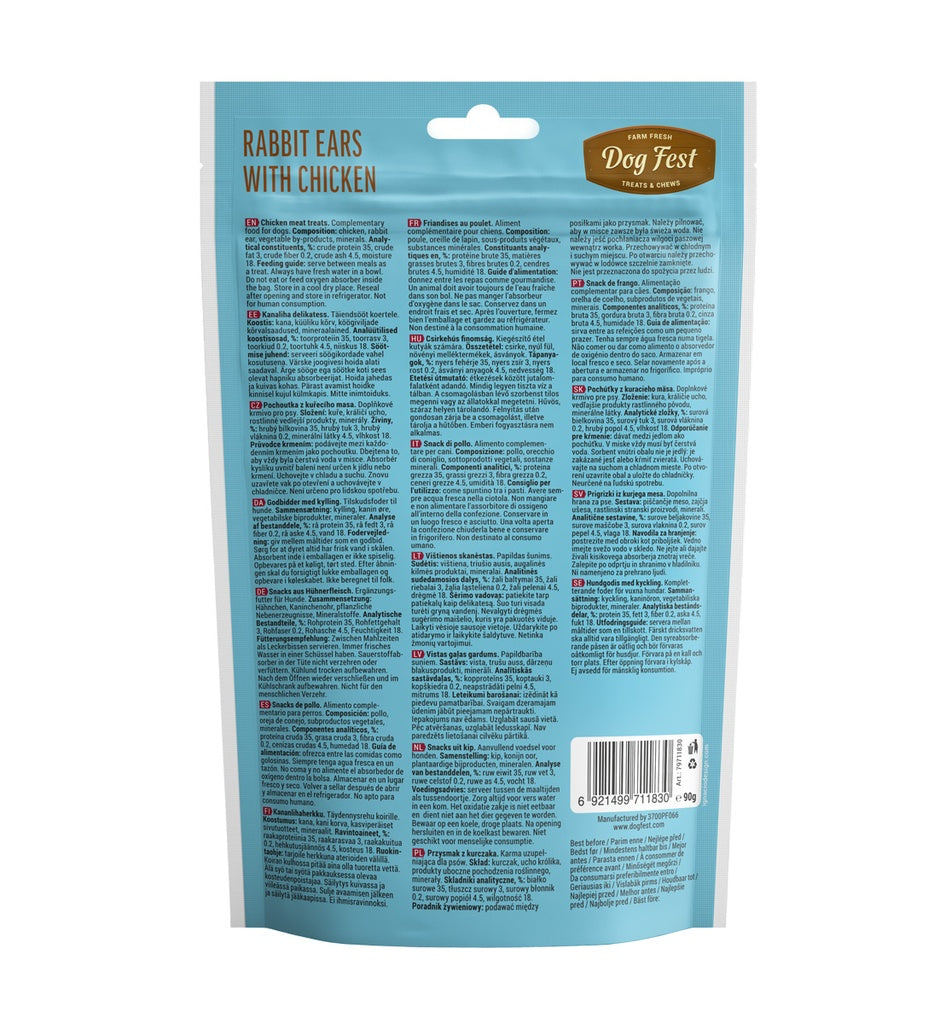Dog Fest Rabbit Ears with Chicken for Puppies 90g