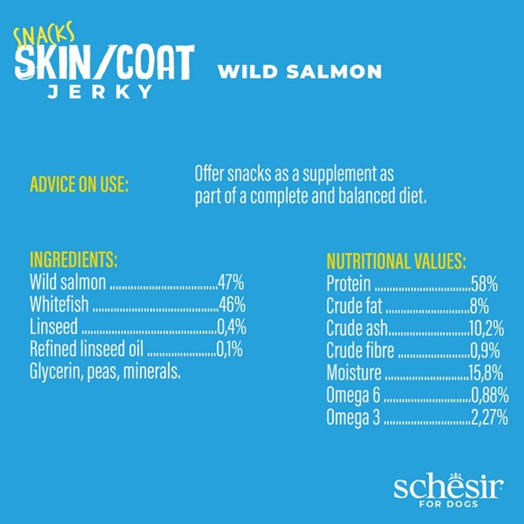 Schesir Grain-Free Dog Snacks Skin & Coat Jerky 115g - Salmon