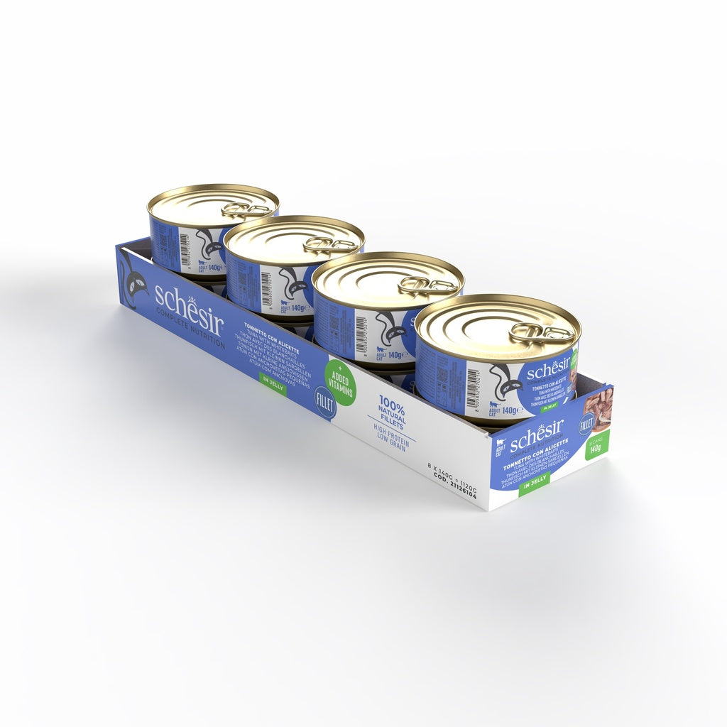 Schesir Complete & Balanced Nutrition Wet Cat Food in Jelly Can- Tuna With Whitebait 140g