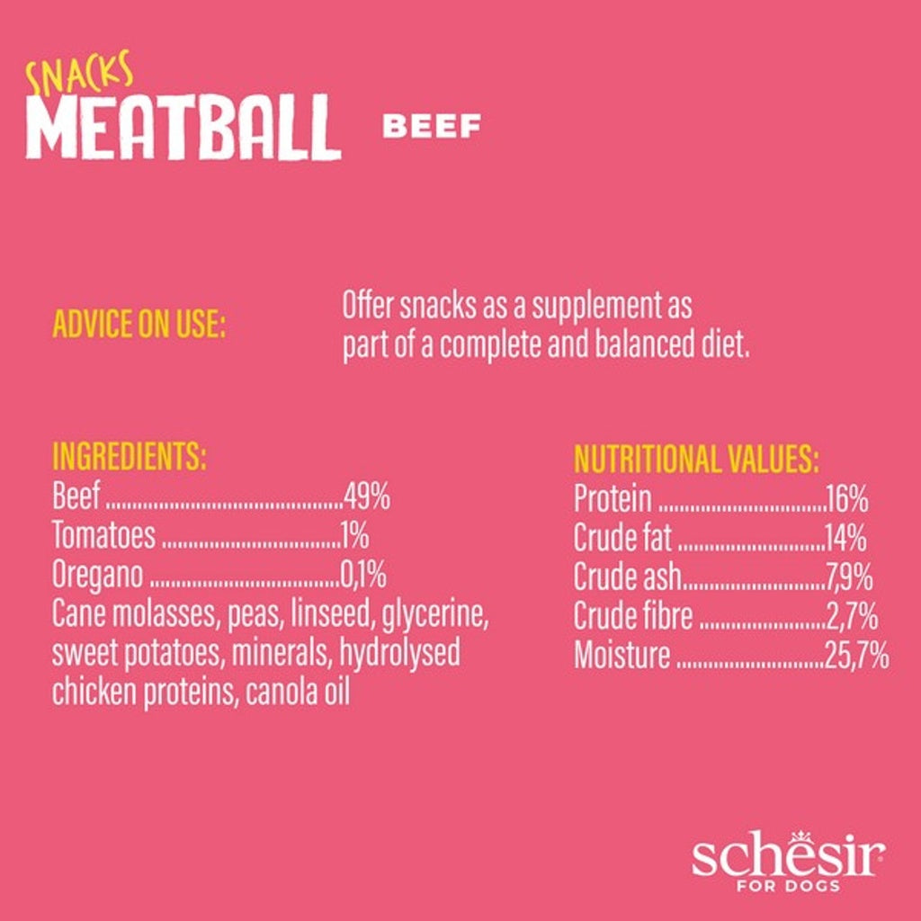 Schesir Grain-Free Dog Snacks Meat Balls 225g - Gently Baked Beef