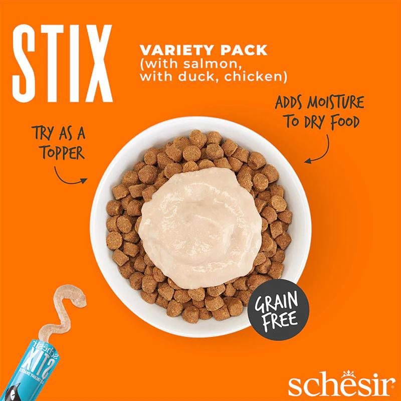 Schesir Stix Treat Variety Pack 6x15g - Mixed Flavors: Chicken,Duck & Salmon