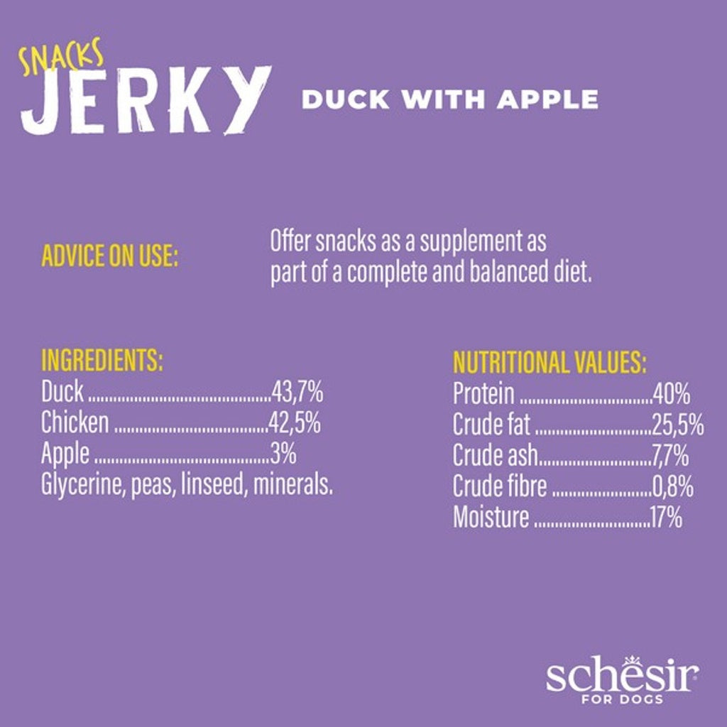 Schesir Grain-Free Dog Snacks Jerky 145g - Duck with Apple