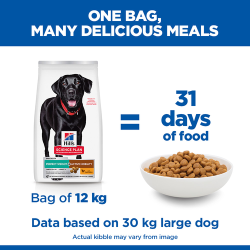 Hill’s Science Plan Perfect Weight & Active Mobility Large Breed Adult Dog Food with Chicken (12kg)