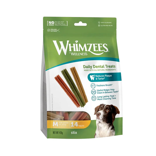 Whimzees Stix Medium Mix Brown / Green / Orange 14pcs